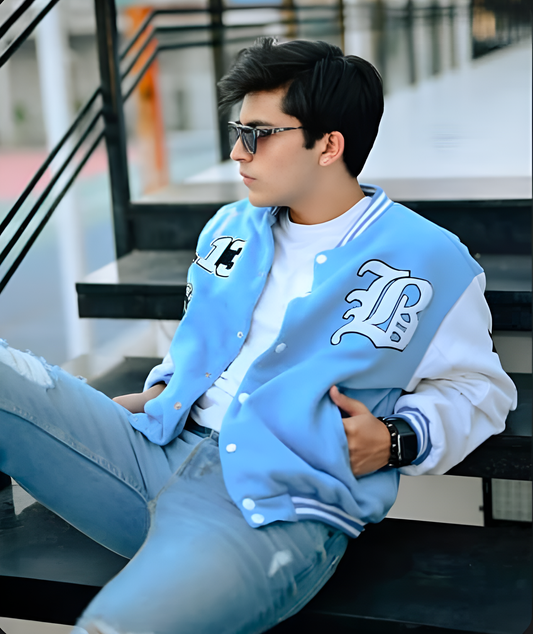 LA Sky Blue Letterman Jacket | Varsity Jackets | The Divine Shop | Unisex