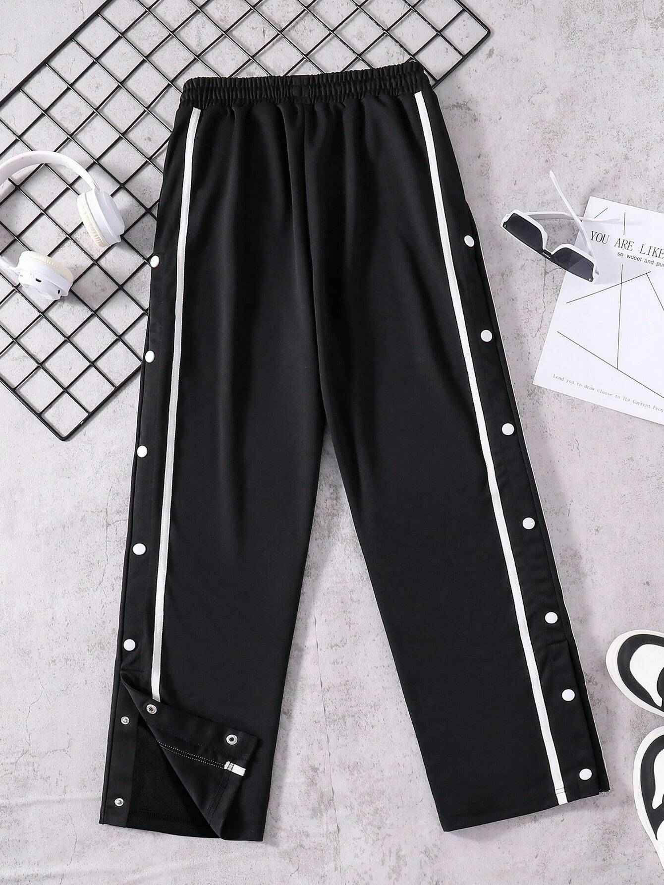 Button stripe Aestehtic Sweatpants Jogger Style ( Black ) - The Divine Shop