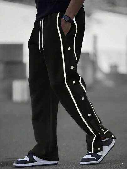 Button stripe Aestehtic Sweatpants Jogger Style ( Black ) - The Divine Shop
