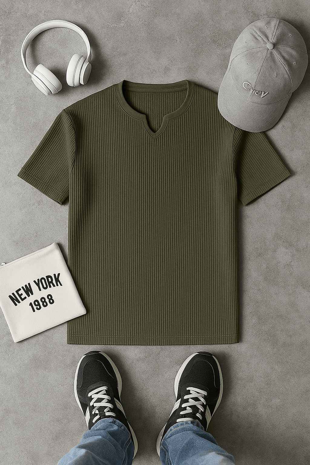 2 with 1 free v-shape t-shirt mens cotton knitted - Premium waffle knitted t-shirt from The Divine Shop - Just Rs.2399! Shop now at The Divine Shop