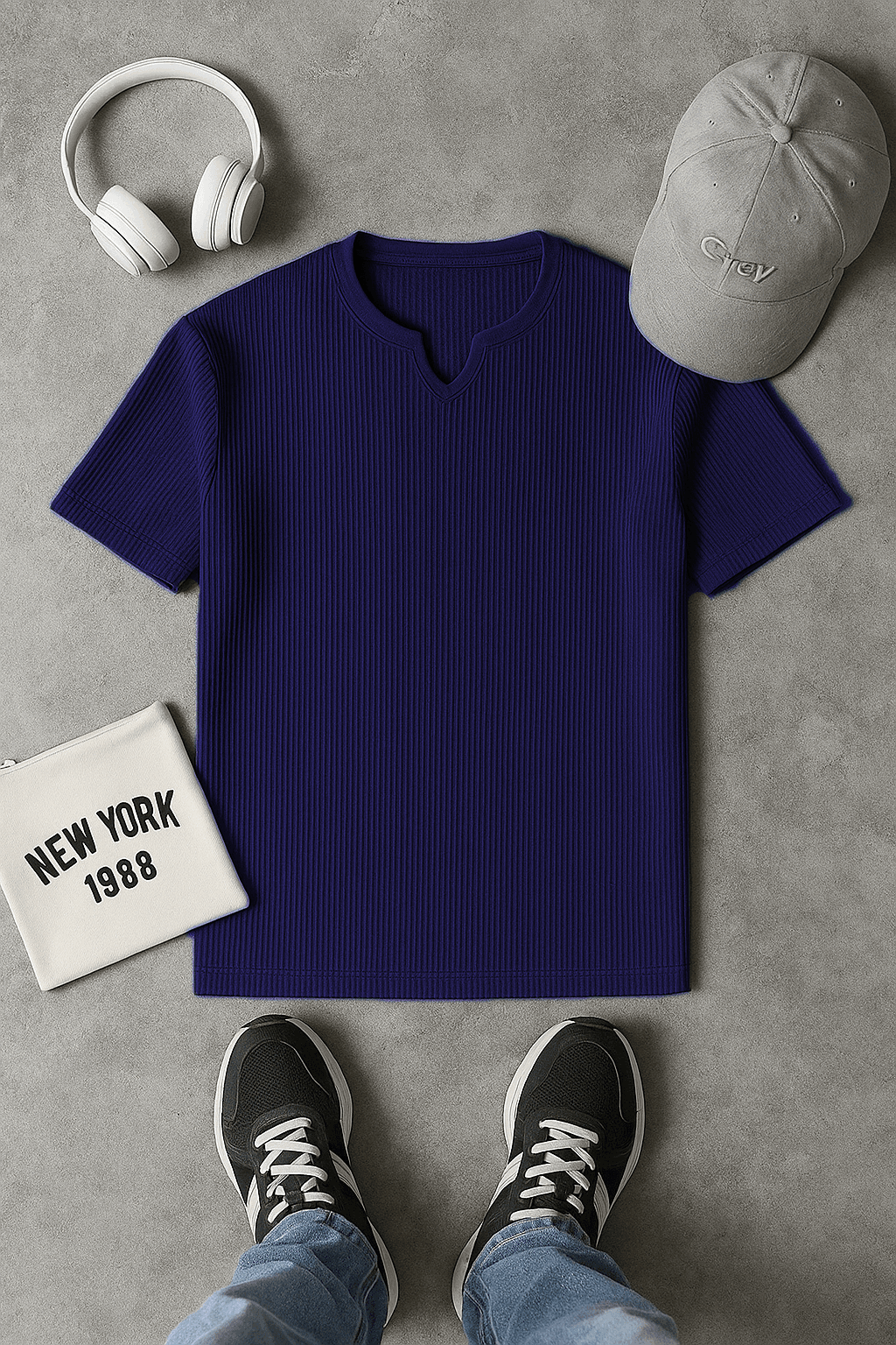 2 with 1 free v-shape t-shirt mens cotton knitted - Premium waffle knitted t-shirt from The Divine Shop - Just Rs.2399! Shop now at The Divine Shop