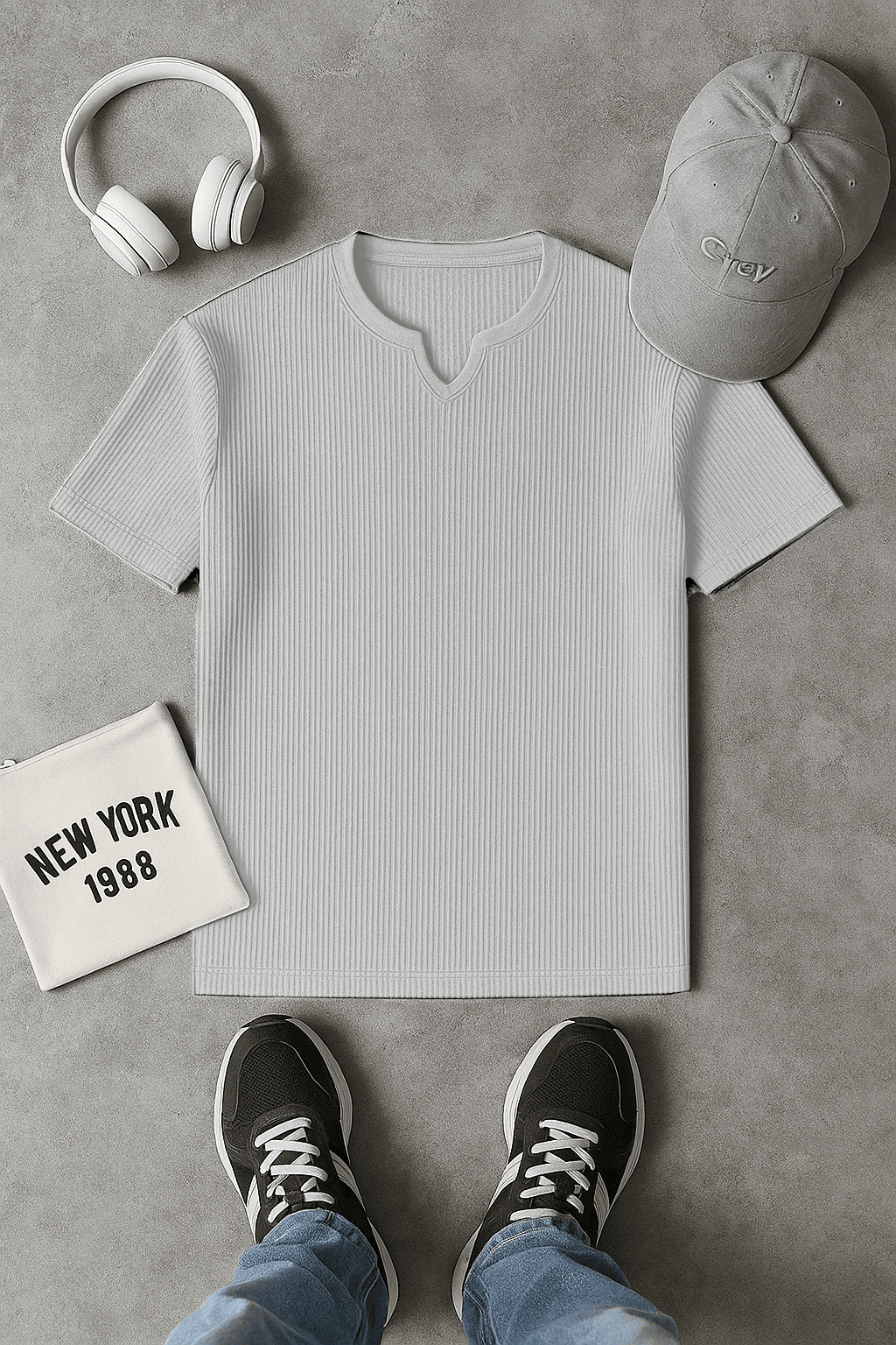 2 with 1 free v-shape t-shirt mens cotton knitted - Premium waffle knitted t-shirt from The Divine Shop - Just Rs.2399! Shop now at The Divine Shop