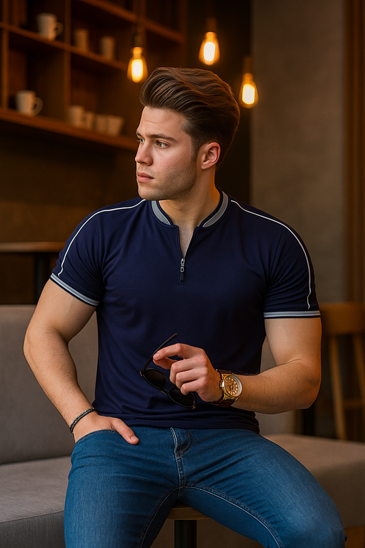 Men's polo shirts smoked polo neck
