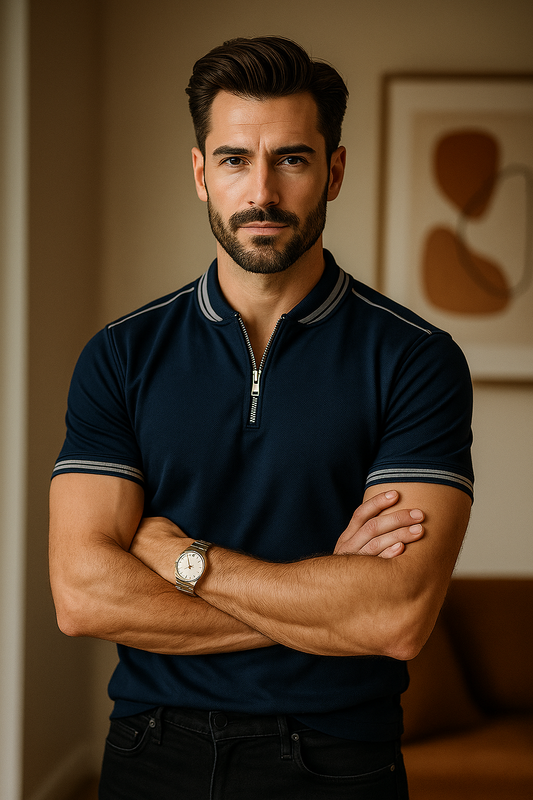 Navy madmext smoked polo neck shirt