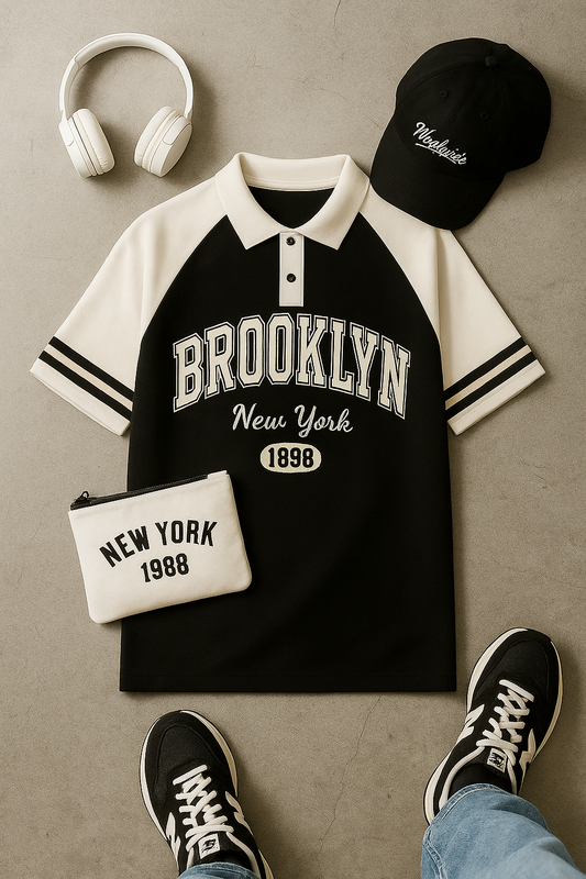 Brookyln printed polo T shirt in jersi