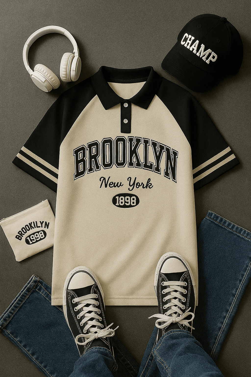 Brookyln printed polo T shirt in jersi - The Divine Shop