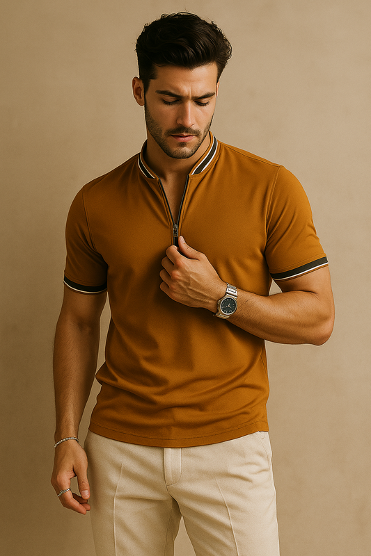 Men's polo shirts smoked polo neck