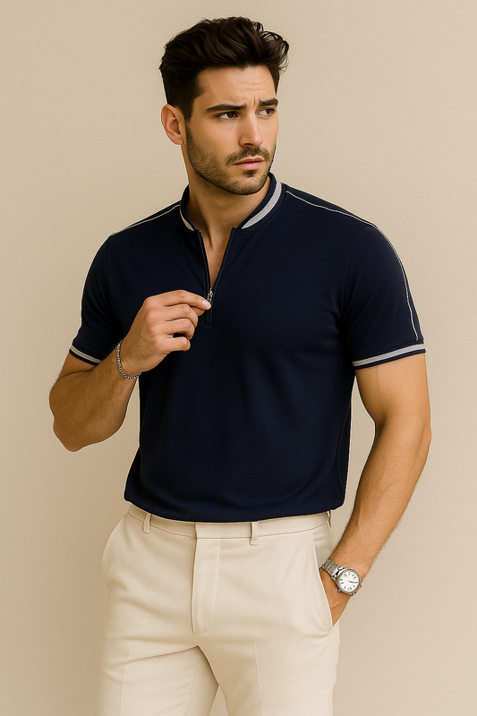 Men's polo shirts smoked polo neck