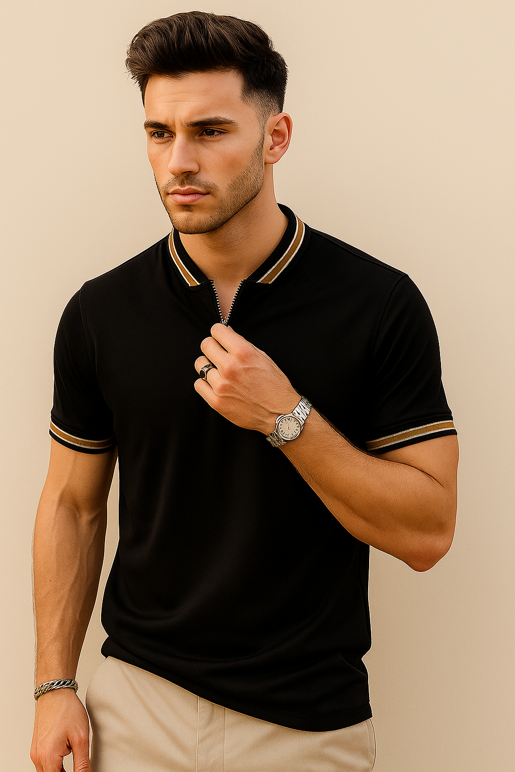 Men's polo shirts smoked polo neck