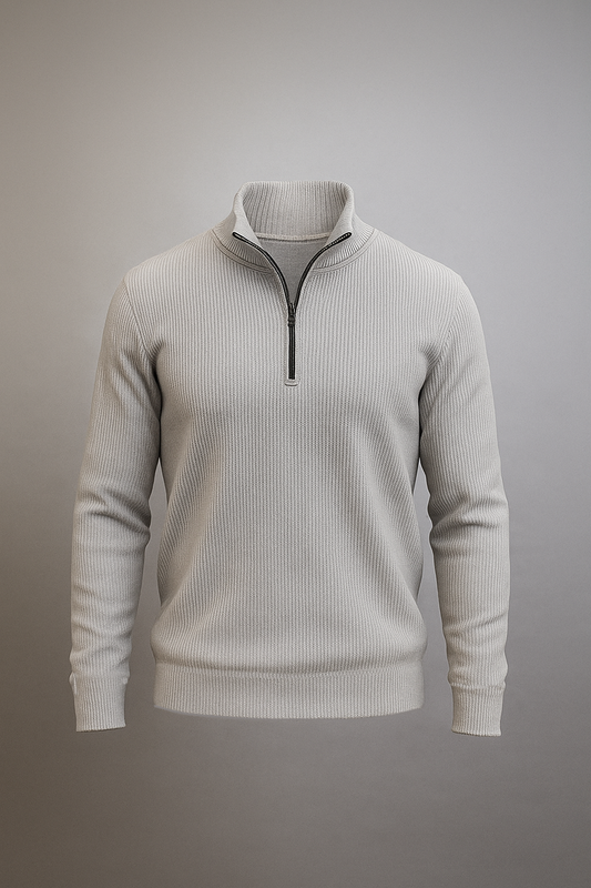 Mens half zipper knitted long sleeves sweater Hazel Grey