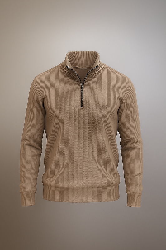 knitted long sleeves half zipper menswear Brown