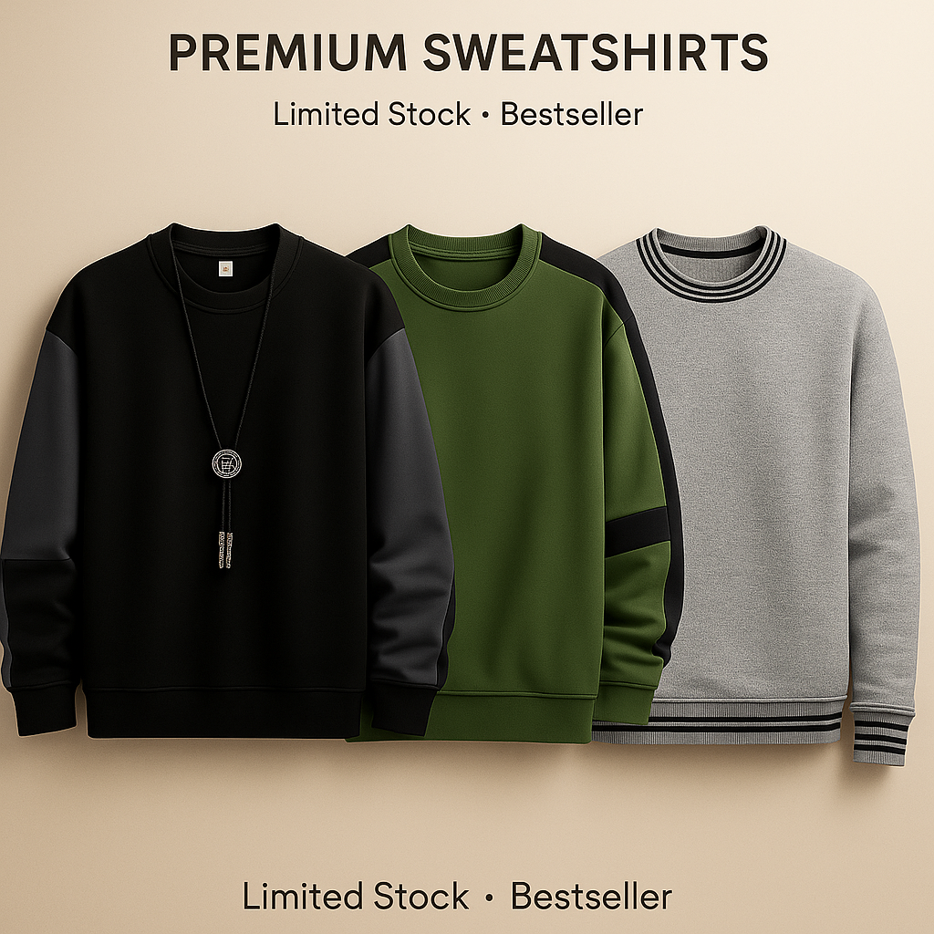 Bundle of 3 MultiStyle Sweatshirt - Premium Sweatshirts from The Divine Shop - Just Rs.4999! Shop now at The Divine Shop