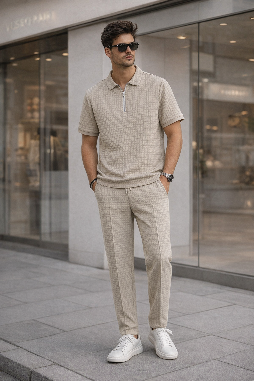 Manfinity Waffle Knitted Men's Summer Co-ord Set