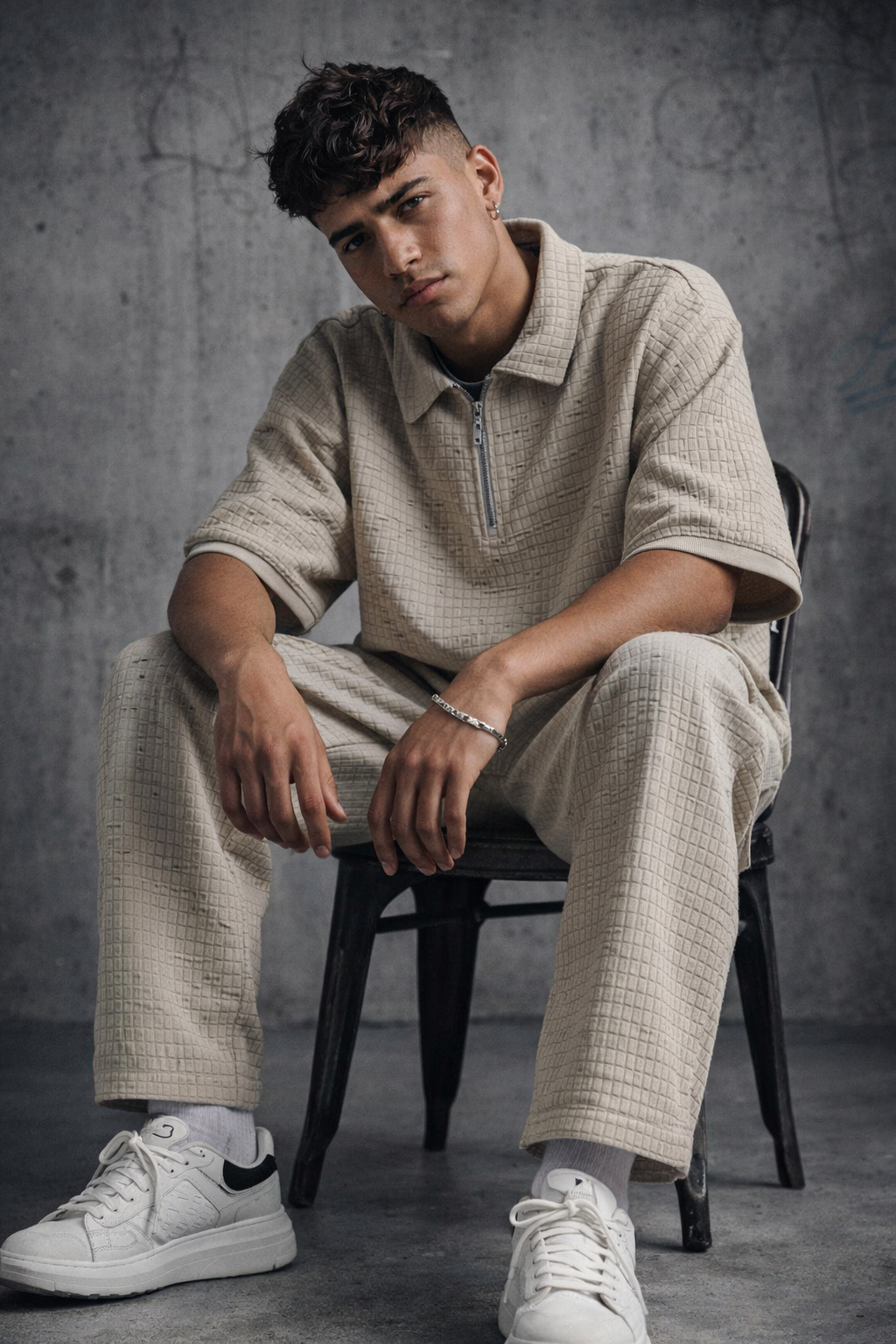Manfinity Waffle Knitted Men's Summer Co-ord Set