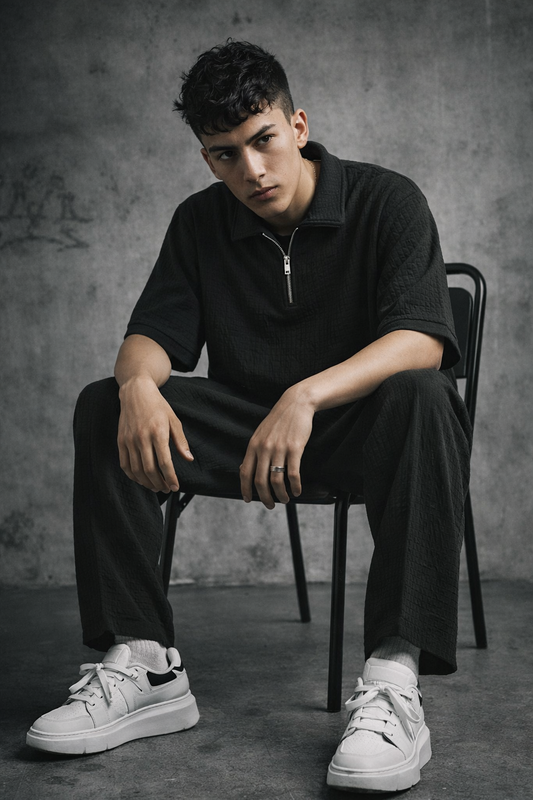 Manfinity waffle Knitted Men's Summer Co-ord Set Black