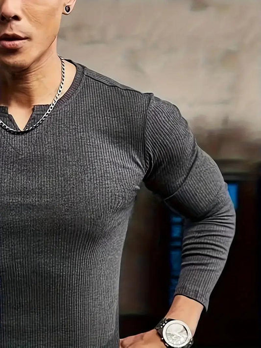 Cotton Knitted Long Sleeves T-Shirt Charcoal