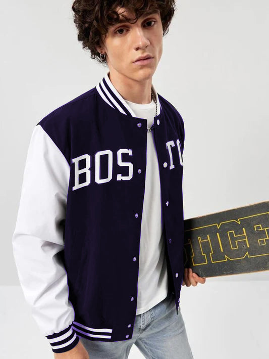 Navy Blue Boston Print Baseball jacket - Premium Baseball Jacket from The Divine Shop - Just Rs.2499! Shop now at The Divine Shop