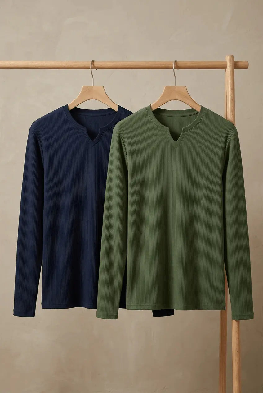 Bundles of 2 cotton knitted crew neck long sleeve shirt