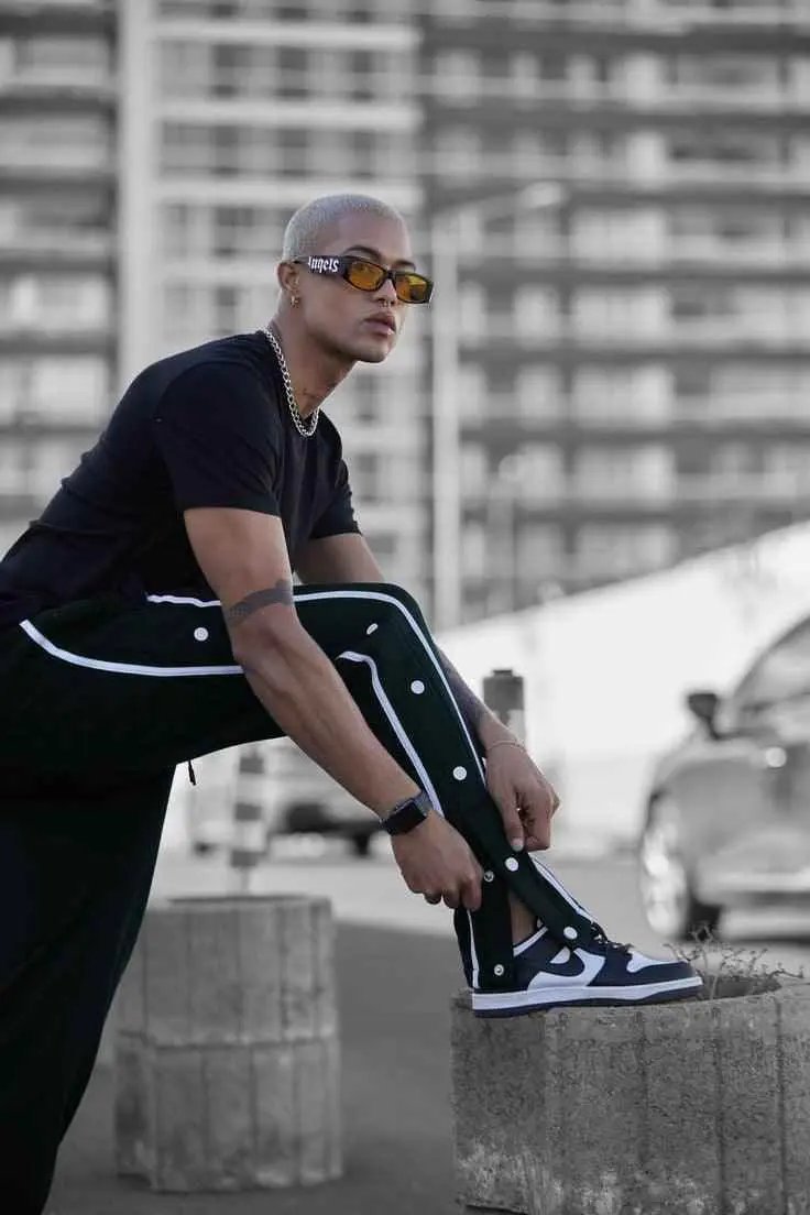 Button stripe Aestehtic Trousers  (Steel Grey )