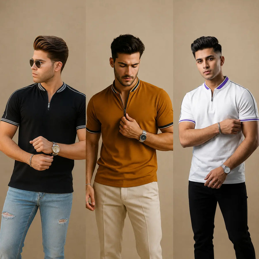 Buy 2 get 1 free Men's Zipper Polo smoked style