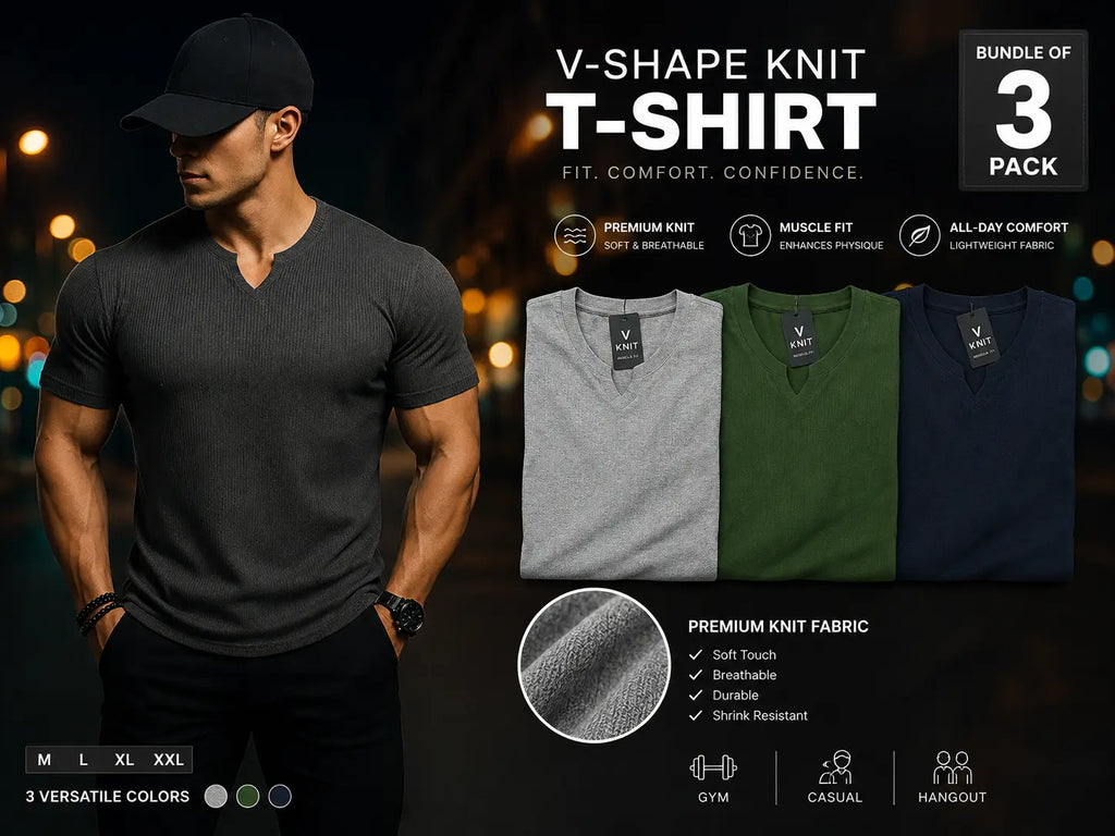 Buy 2 get 1 free Mens fitted v neck knitted tees