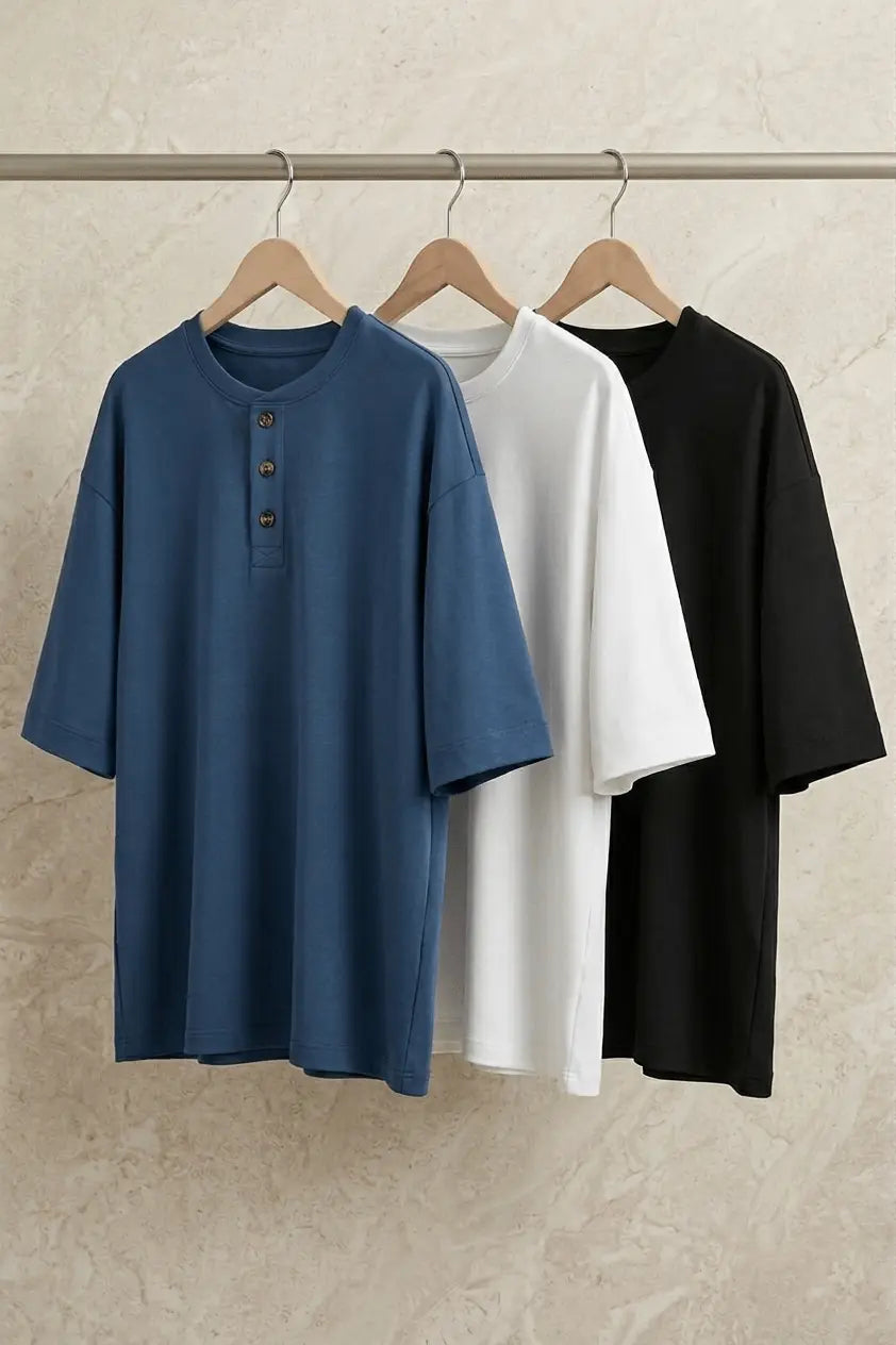 Bundles of 3 –Men’s Slim Fit Henley T-Shirt - The Divine Shop