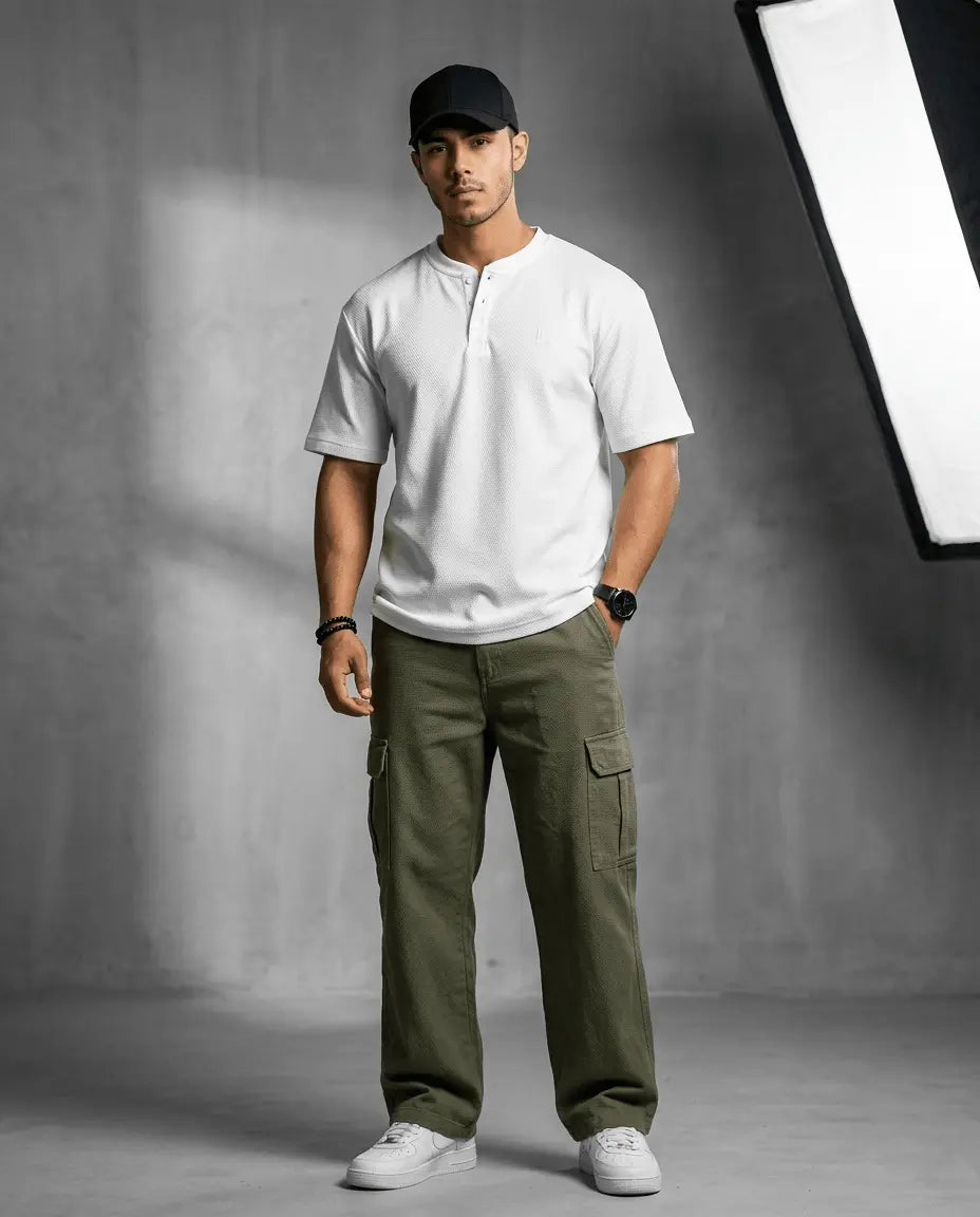 Men’s Slim Fit Henley T-Shirt – Premium Stretch Cotton Short Sleeve Casual Streetwear Tee - The Divine Shop