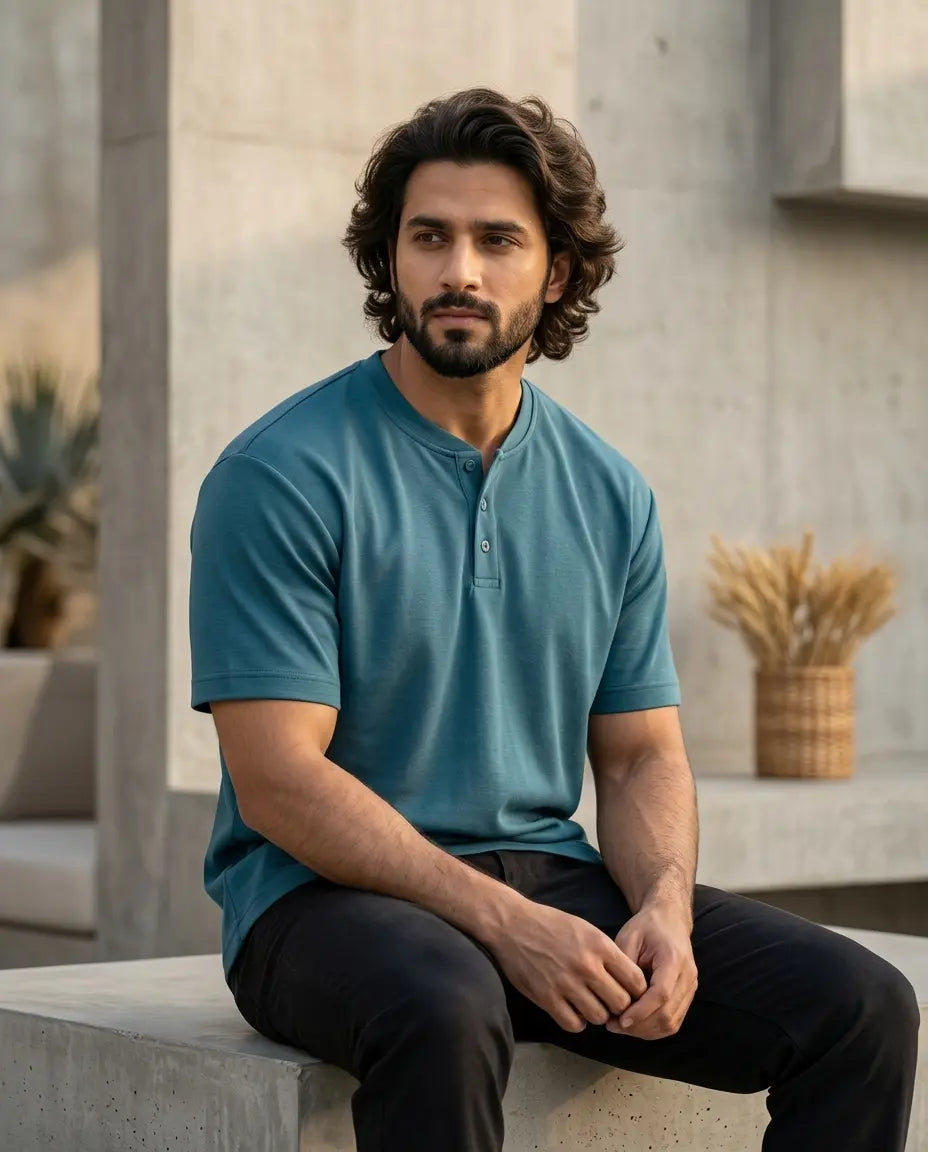 Buy 2 get 1 free –Men’s Slim Fit Henley T-Shirt The Divine Shop