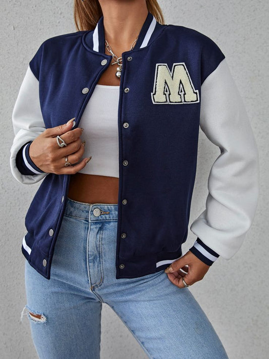 Baseball Jacket Navy and White Women Flip W Printed - Premium Baseball Jacket from The Divine Shop - Just Rs.2499! Shop now at The Divine Shop