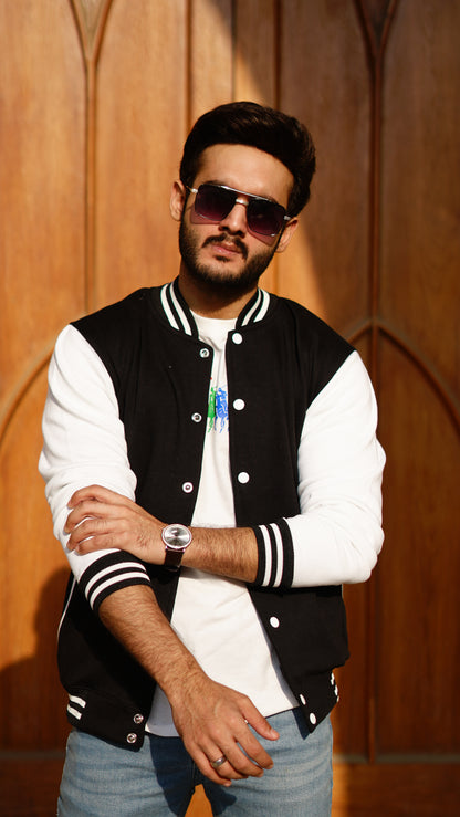 Black Baseball Varsity Jacket - Stylish & Classic Outerwear | The Divine Shop - Premium Baseball Jacket from The Divine Shop - Just Rs.2250! Shop now at The Divine Shop