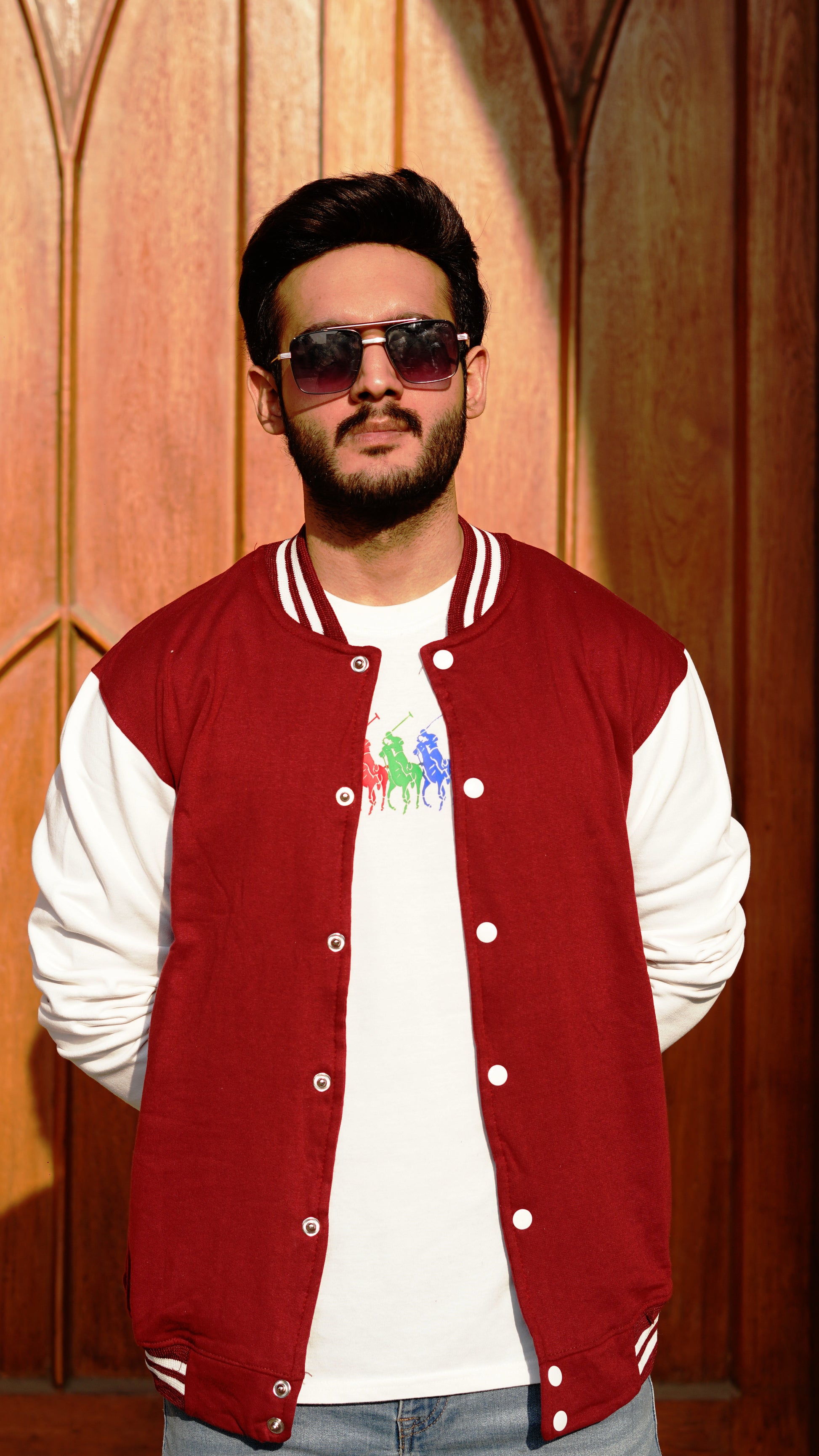 Baseball Jacket Maroon and White - Premium Baseball Jacket from The Divine Shop - Just Rs.2899! Shop now at The Divine Shop