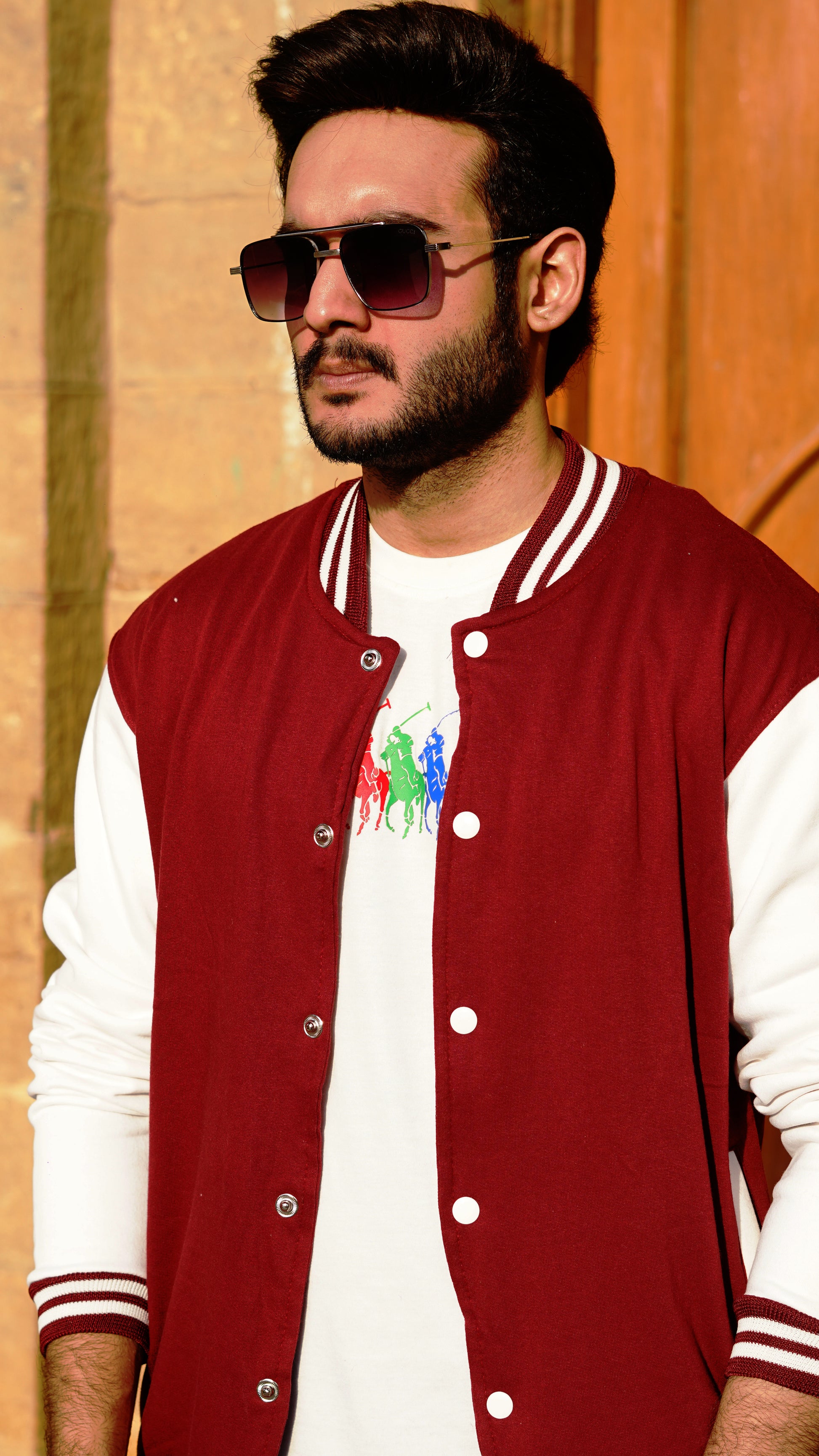 Baseball Jacket Maroon and White - Premium Baseball Jacket from The Divine Shop - Just Rs.2899! Shop now at The Divine Shop