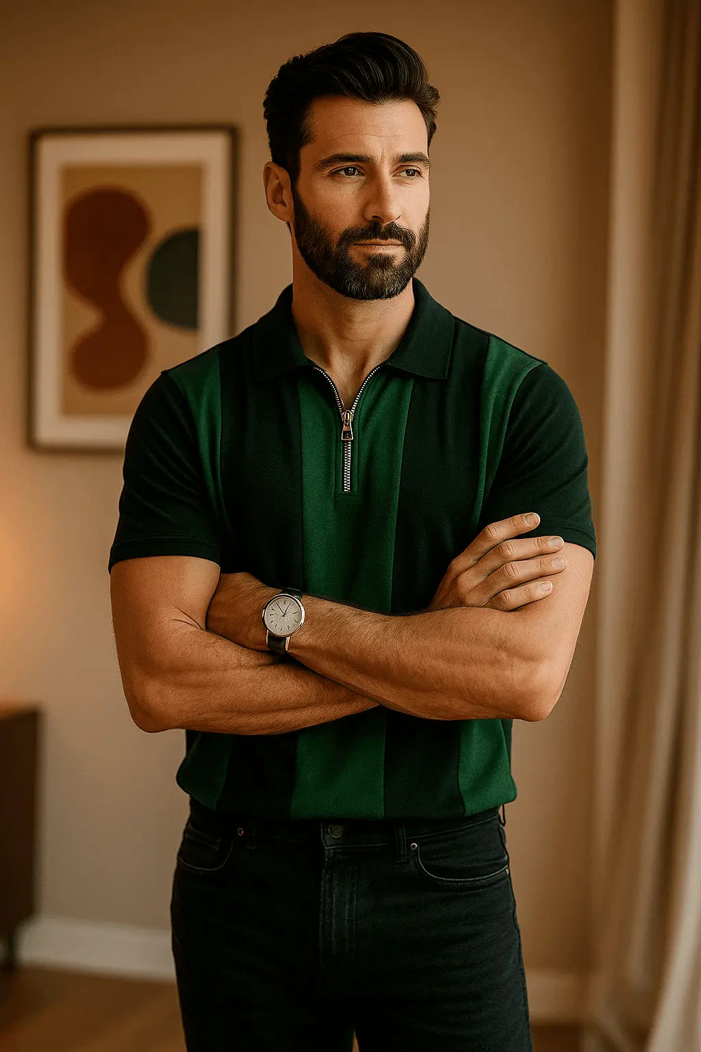 Drop Shoulder Green Contrasts Polo T-Shirts - Premium Polo T-Shirt from Bait ul Muda - Just Rs.2250! Shop now at The Divine Shop