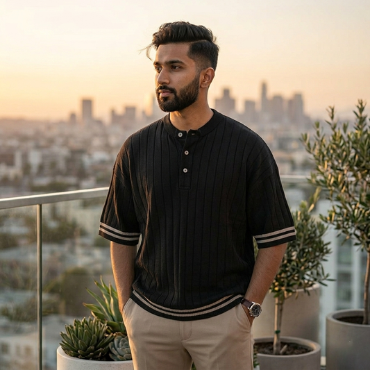 Men’s Premium Ribbed Henley T-Shirt – Short Sleeve Casual Summer Wear