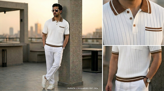 Slim Fit Ribbed Knit Polo T-Shirt for Men – Premium Fabric