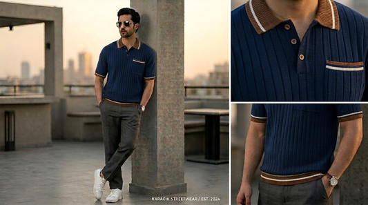 Slim Fit Ribbed Knit Polo T-Shirt for Men – Premium Fabric