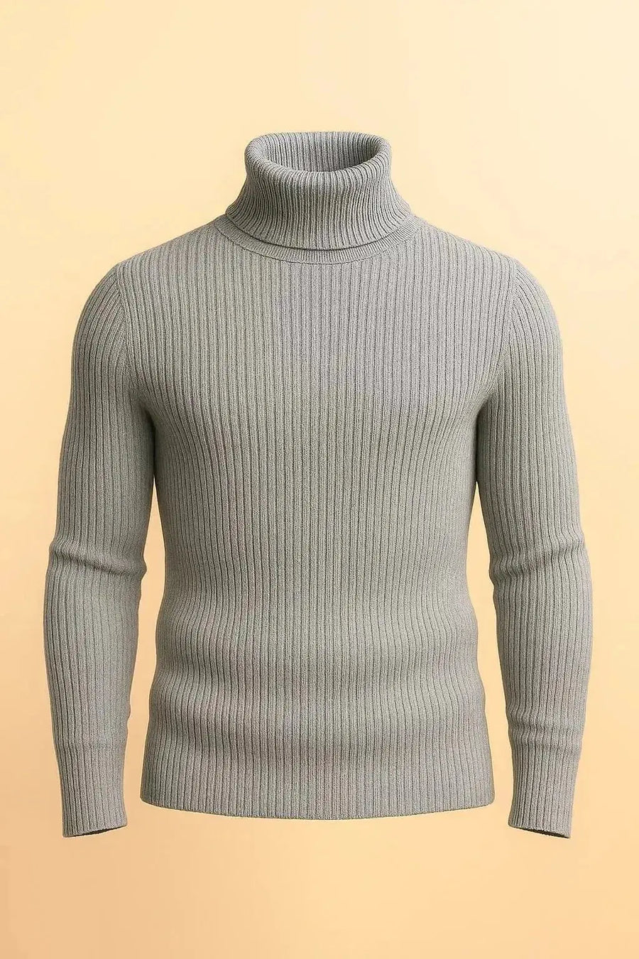 Gray ribbed turtleneck sweater