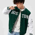 Green and white boston printer baseball jacket - The Divine Shop