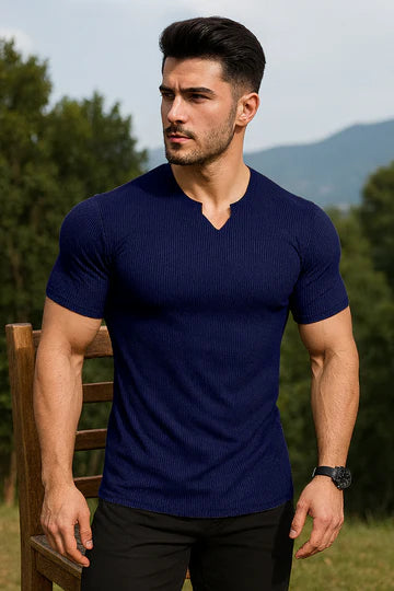 Cotton Knitted Half Sleeves T-Shirt Navy Blue