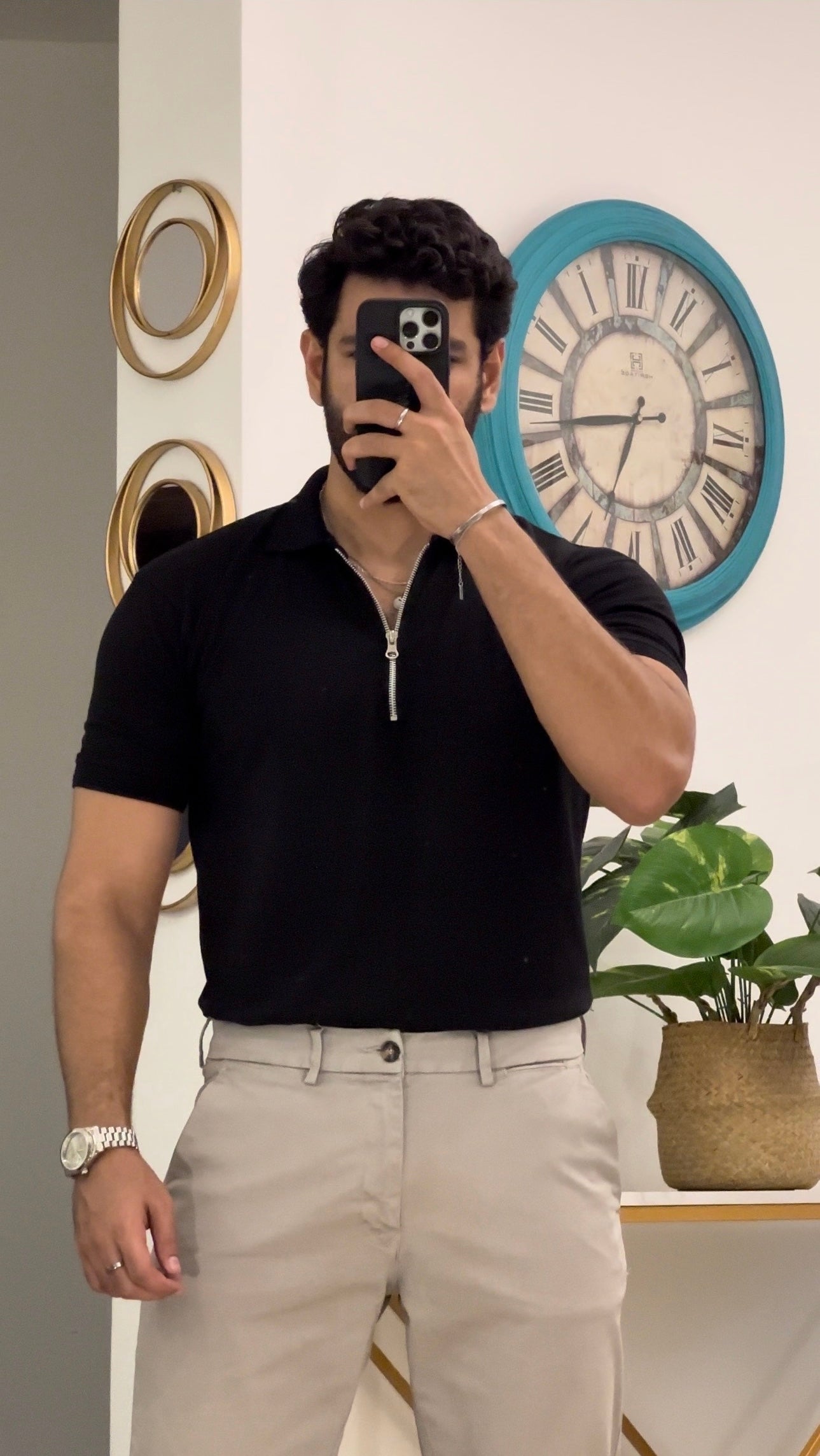 Black Zipper Polo T-Shirts