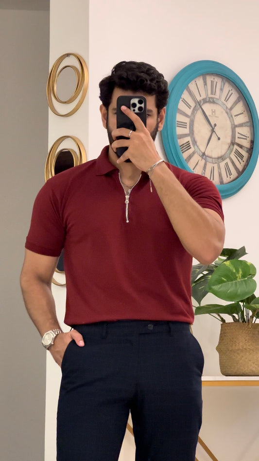 Maroon Zipper Polo T-Shirts