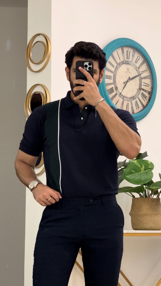 Panel Navy Blue Polo T-Shirts