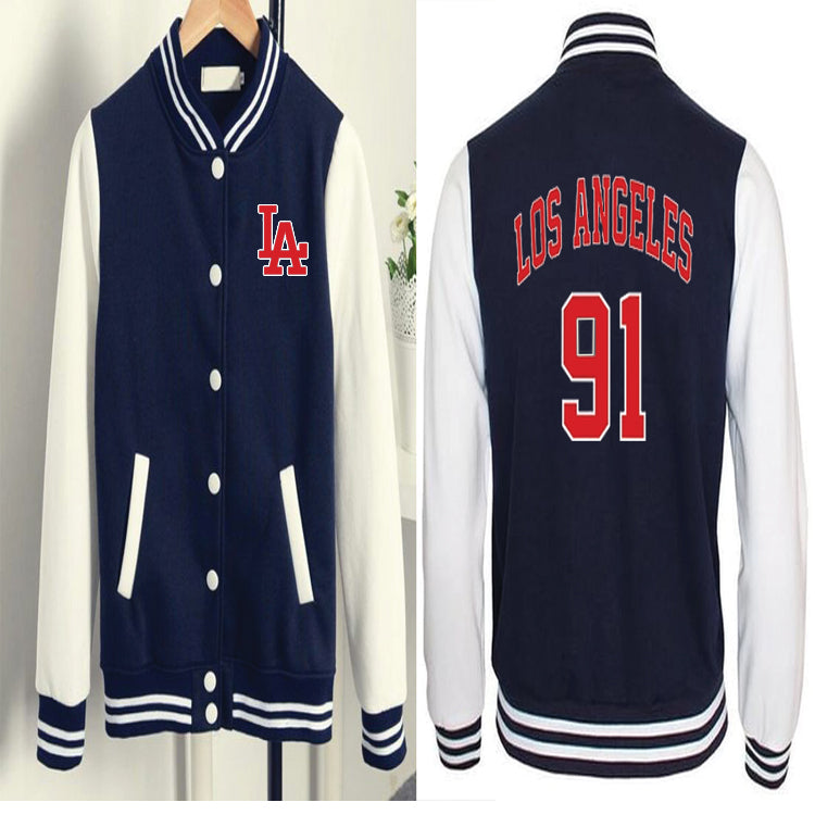 Baseball Jacket Navy and White LA Printed - Premium Baseball Jacket from The Divine Shop - Just Rs.2499! Shop now at The Divine Shop