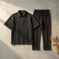 Loose Fit Men's Solid ColorPolo Zipper Shirt & Pants Set - The Divine Shop