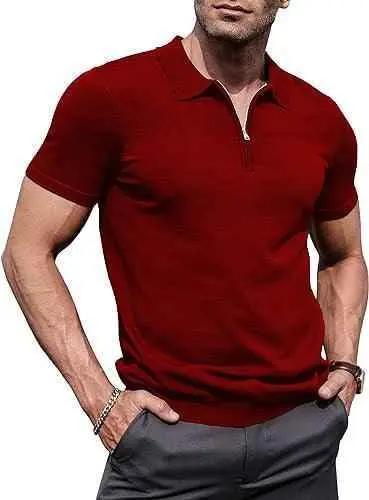 Maroon zipper polo shirt for men - The Divine Shop