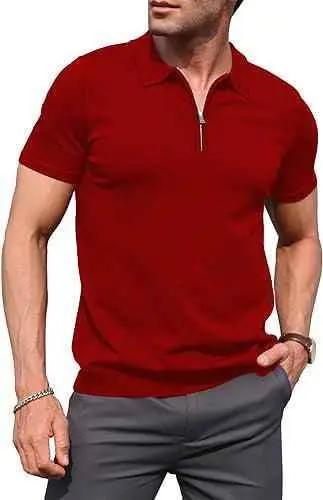 Maroon zipper polo shirt for men - The Divine Shop