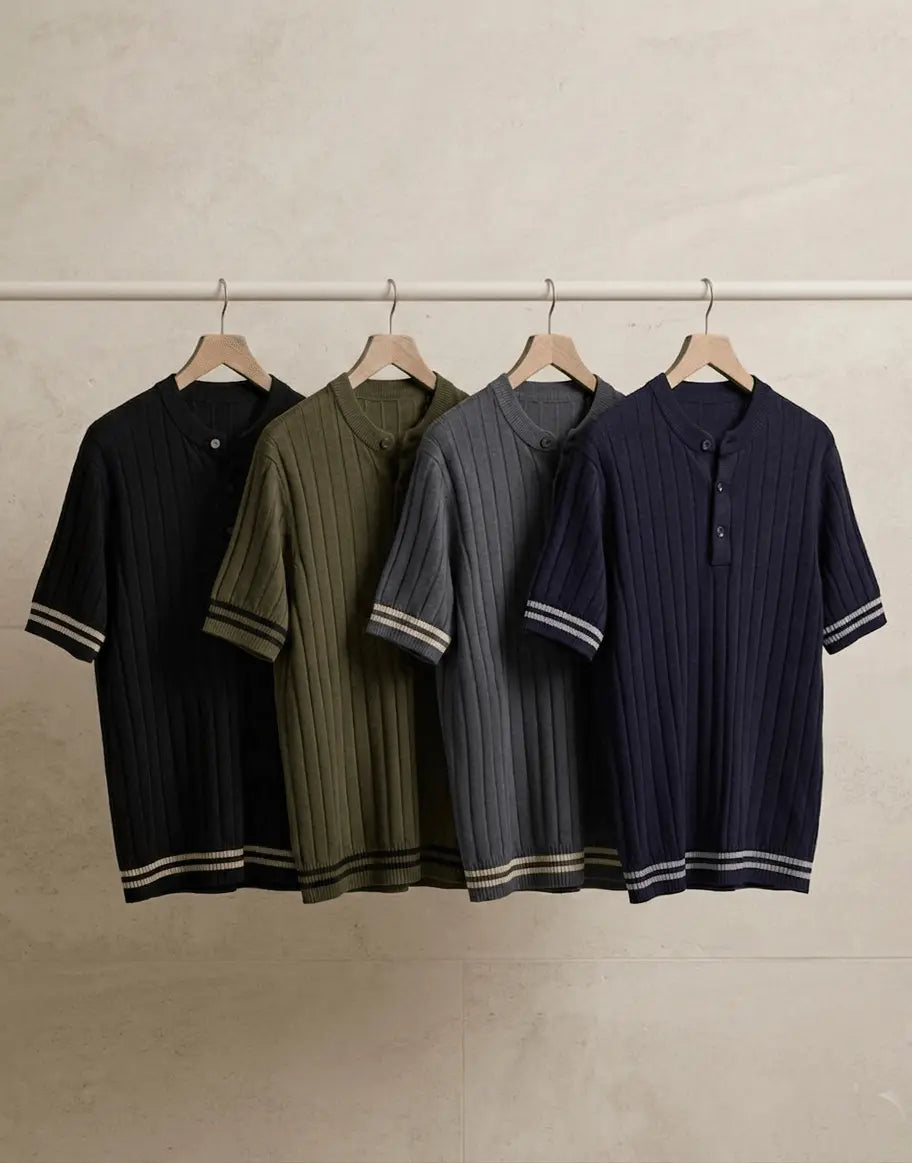 Men’s Premium Ribbed Henley T-Shirt – Short Sleeve Casual Summer Wear - The Divine Shop