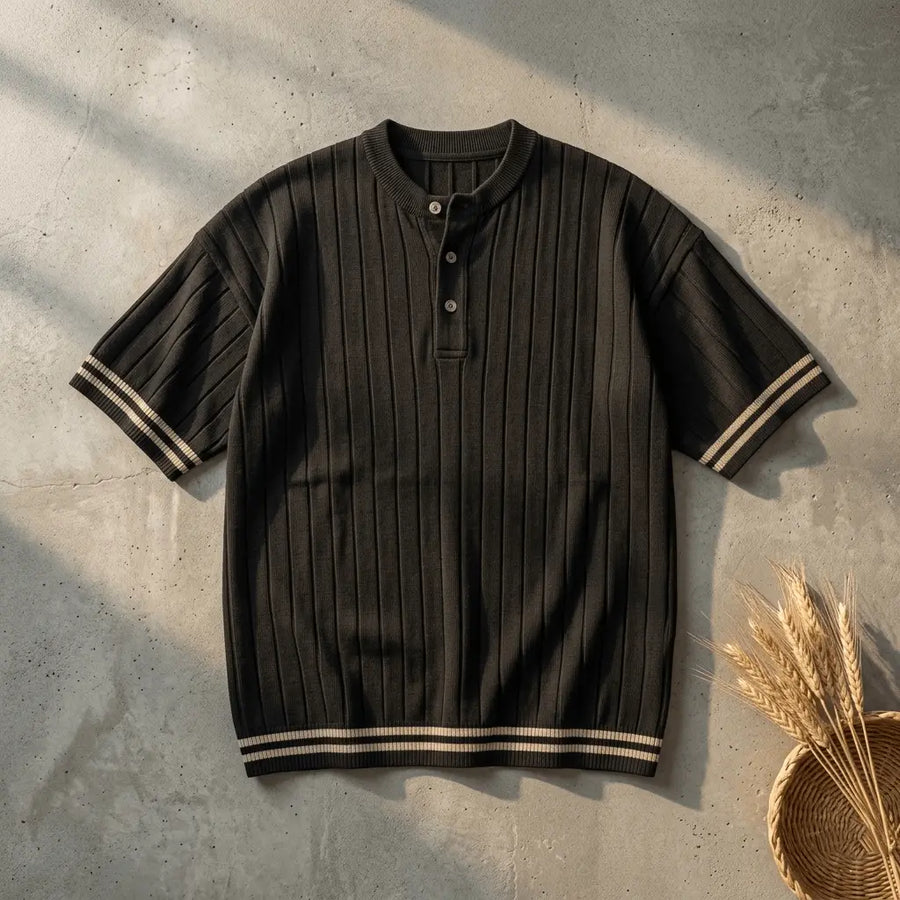 Men’s Premium Ribbed Henley T-Shirt – Drop Shoulder Oversize