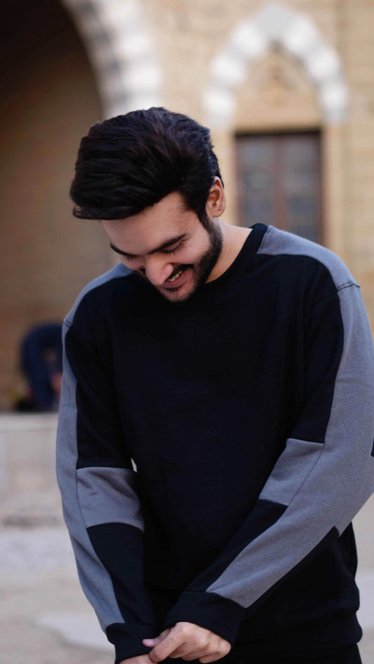 Mens drip style sweatshirt two tone - The Divine Shop