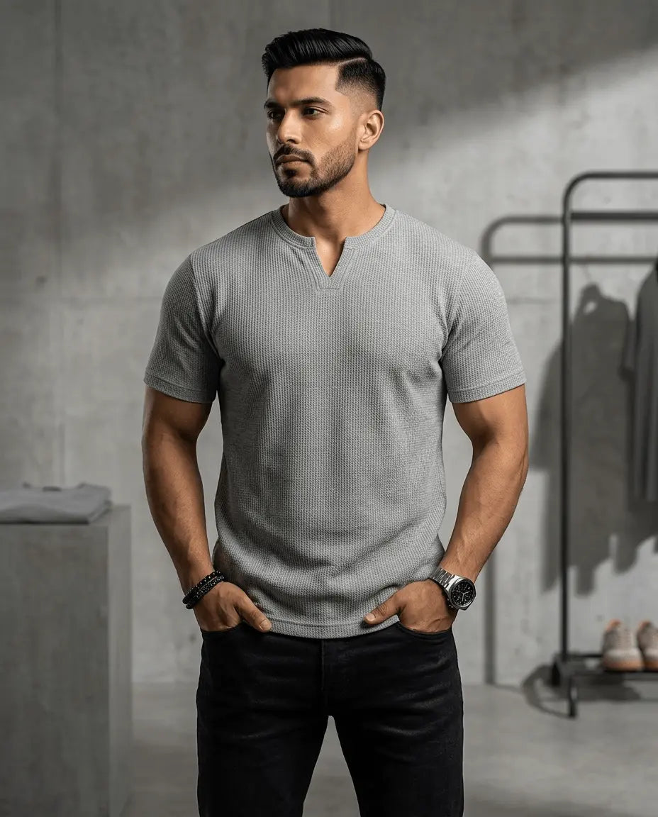 Bundles of 3 Mens fitted v neck knitted tees - The Divine Shop